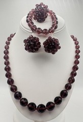 VTG Purple Bead Necklace Bracelet Pierced and Clip On Earrings