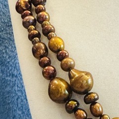 Vintage Estate 61” Copper Bronze Baroque Freshwater Pearl Endless Necklace