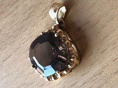 VINTAGE 14K YELLOW GOLD LARGE CUSHION CUT SMOKY QUARTZ PENDANT CHARM NECKLACE