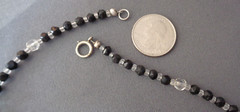 Antique Art Deco Glass Bead Necklace Black & Clear 17″ Re-Strung