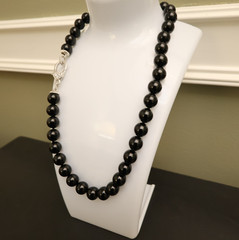 Judith Ripka necklace black onyx sterling silver 925 clasp DMQ signed 18 in