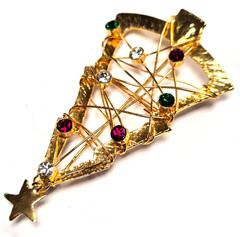 Vintage Open Wire Wrap & Multicolor Rhinestone Christmas Tree Pin / Brooch