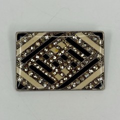 Vtg Pierre Bex Art Deco Geometric Rhinestone Enamel Brooch Trombone Clasp
