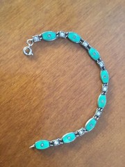 ANTIQUE GREEN GUILLOCHE STERLING SILVER BRACELET 8 INCHES LONG 15.5 GRAMS