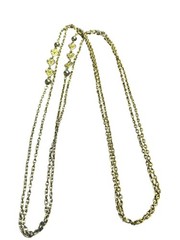 Vintage Goldtone Double Chain Necklace Filigree Hearts Spring Ring Clasp 44 inch
