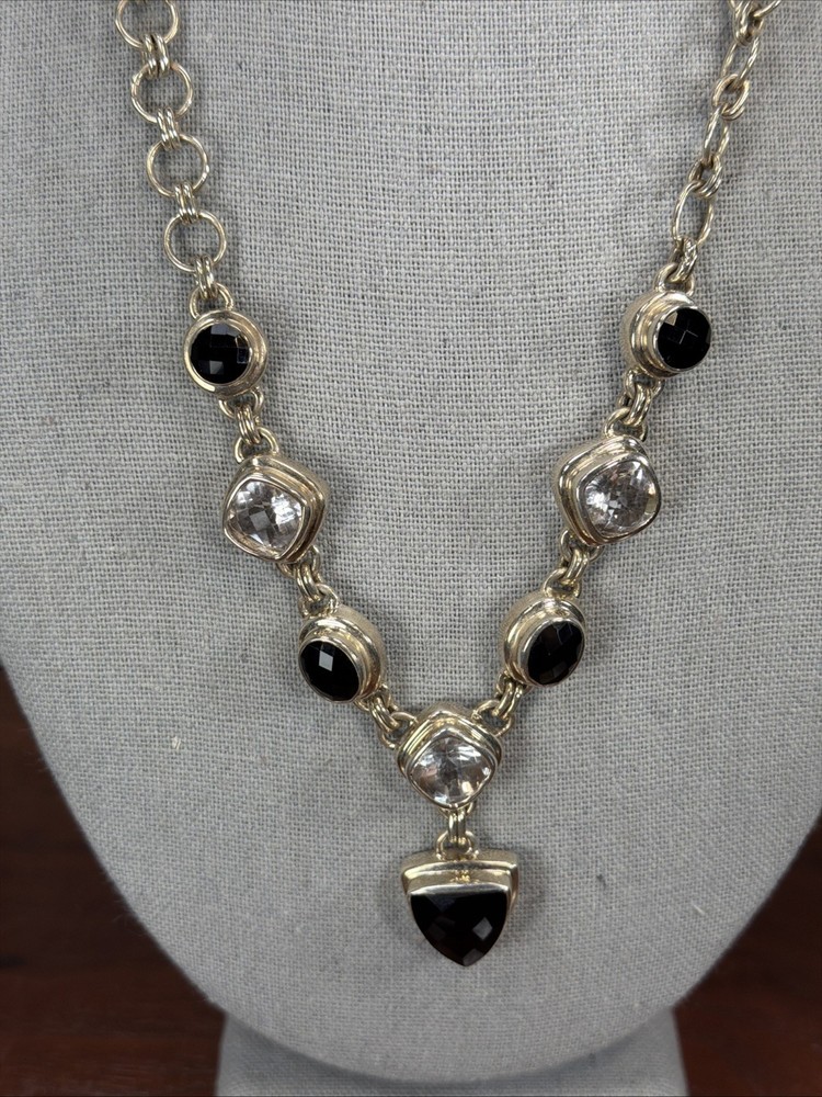 Sterling Silver Arya Black Onyx Quartz Collar Necklace black white silver