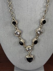 Sterling Silver Arya Black Onyx Quartz Collar Necklace black white silver