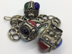 MCM VTG Etruscan Mediterranean Silver 800? Charm Bracelet 54g 8.5″ Turquoise