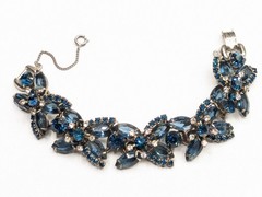 Juliana D&E Five 5 Link Rhinestone Bracelet Blue Navette Flower Accent Ref 6275