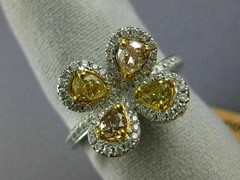 ESTATE WIDE 1.52CT MULTI COLOR DIAMOND 14KT 2 TONE GOLD CLOVER FLOWER LOVE RING