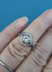 Art Deco 1.50 CT White Round cut CZ & Sapphire Antique Wedding 925 Silver Ring