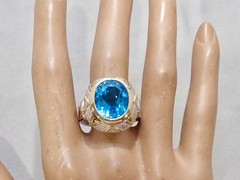 NEW 11 CARAT LONDON SWISS BLUE MINED OVAL CUT TOPAZ STERLING RING SIZE 8 RING