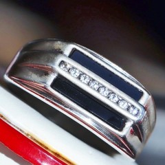 925 sterling silver ring 0.08ct cubic zirconia onyx sz 9 vintage handmade 7.35gr