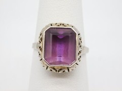 ANTIQUE 14K WHITE & YELLOW GOLD FILIGREE AMETHYST STONE RING SIZE 7