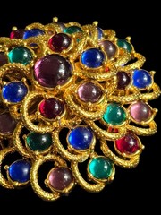 Monet Brooch Multicolor Mogul Gripoix Style Glass Cabochon Dimensional Runway