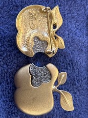 Vintage Signed TONA Gold Tone Rhinestone Bitten Apple Brooch Pins – Lot of 2