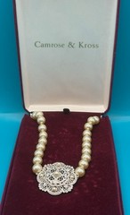 JBK Camrose & Kross Necklace Faux Pearl Rhinestone Filigree Pendant Box COA
