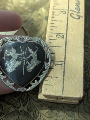 Vintage Siam Sterling Heart Black Niello Brooch Pin Lightning Goddess Love Art