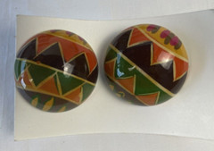 VINTAGE 80’S Painted WOOD NECKLACE, BANGLE BRACELET, & Earrings SET MultiColor