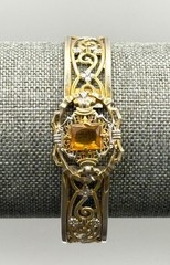 VTG Art Deco Hinge Clasp Bangle Bracelet Faux Citrine White Mfg Co Providence RI