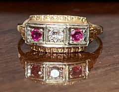 1920’s Art Deco 14k Natural Ruby Diamond Antique Ring Gold Size 10.5