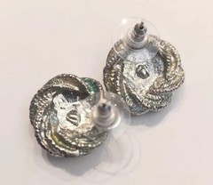 Vintage Estate Silver Twisted Round Textured Post Pierced Rhinestones Earrings