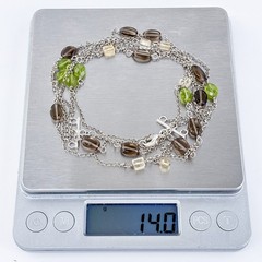 Vintage Sterling Silver Peridot Smoky Quartz Citrine Layered Necklace 17″-19″