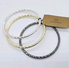 Monet Bangle Bracelet set of 3 Black Silver Gold Over the wrist OSFM