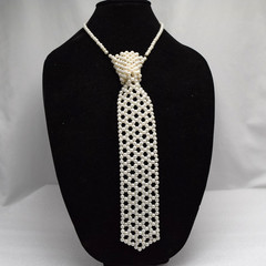 Vintage 60s Retro Chic Faux Pearl Woven Necktie Necklace – Marked Hong Kong