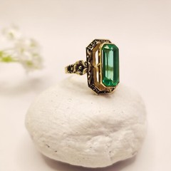 925 silver created emerald ring vintage antique Handmade Size 7