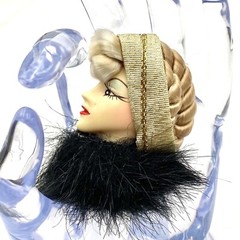 Vtg GoldTone Brooch 1980’s Fashion Lady Fur Headband Blonde Braided Hair Bangs O
