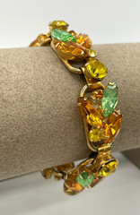VTG Juliana D&E Fall Autumn color Rhinestone 5 link bracelet safety chain 7″