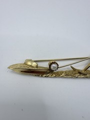 Vintage Brooch Gold Tone Water Ski Skier with Boat Faux Pearl Pin MCM