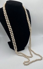 Retro 56 Inch LONG Hand Knotted Champagne Faux Pearl Made In Japan Necklace