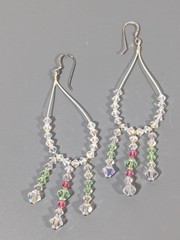 Aurora Borealis Glass Bead Tassel Fringe Teardrop Dangle Earrings Long