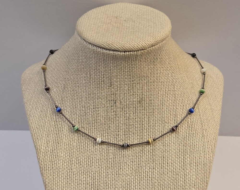 Vintage Liquid Sterling Silver Cats Eyes Choker Necklace 15.5″