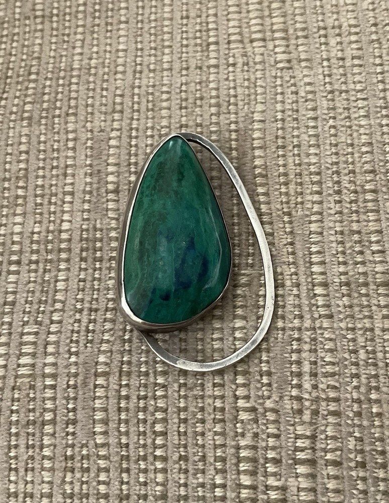 Vtg Modernist 925 Signed Israel Eilat Stone Green Brooch Pendant 10g