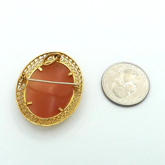 Victorian 18k Gold Carved Shell Cameo Pendant Brooch Pin Left Facing Woman Italy