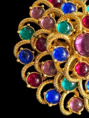 Monet Brooch Multicolor Mogul Gripoix Style Glass Cabochon Dimensional Runway