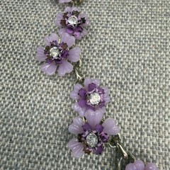 Vintage Necklace Acrylic Purple Flowers Rhinestone Centers 15 Inches READ