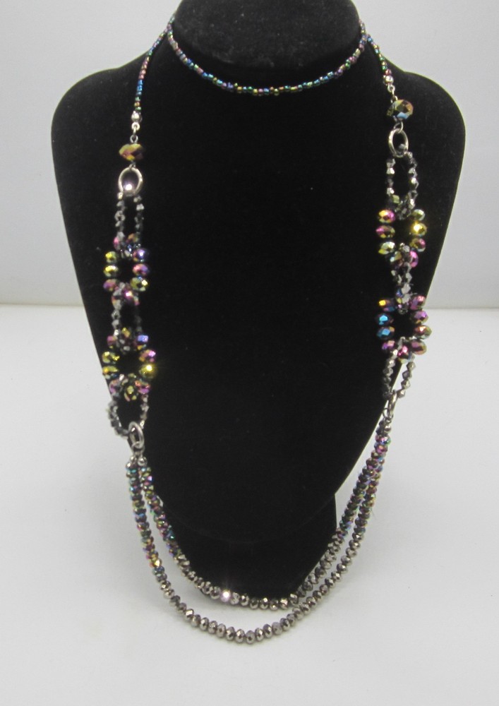 Aurora Borealis Crystal Iridescent Necklace 36”