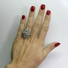 Art Deco 1.9Ct Round Lab Created Diamond & Emerald Engagement 925 Silver Ring