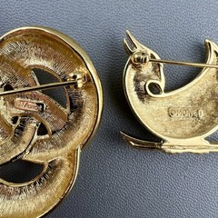 Vintage Monet Brooch Lot Apple Bird Rose Knot Gold Tone Cream Enamel Signed