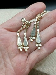 Victorian Revival Pink Purple Rhinestone Earrings Gold Tone Tassel Screw Back