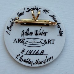 P Buckley Moss Golden Winter 1995 Porcelain Brooch Pendant Anna Perenna Art 2″