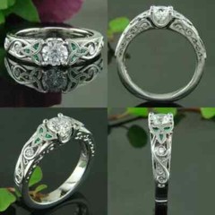 Antique Art Deco Style Round Lab Created Diamond Engagement Gold FN Gift Ring