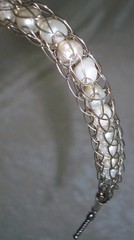 Vintage 925 Sterling Silver Chainmaille Pearl Viking Dragon Tail Toggle Bracelet