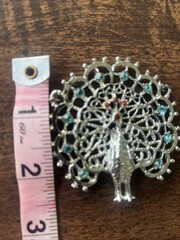 Vintage Peacock Pendant Filigree Rhinestone Statement Silver Tone Large No Chain