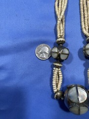 Vintage Bead Ethnic Boho Silver tone Bone / metal/ mother of pearl Necklace