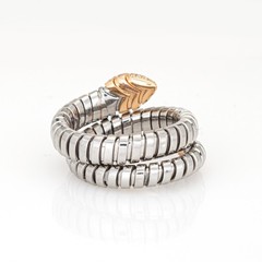 Bulgari Serpenti Tubogas Ring 18k Gold Steel Flex Sz 9 Estate Snake Jewelry